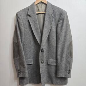 Vintage Brookford Mens Wool Tweed Sport Coat Blazer Size 44R Elbow Patch Gray